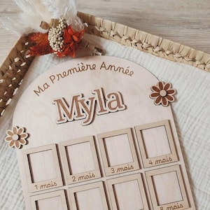 Pancarte Ma Première Année - Photo souvenir - Bébé - Marguerite - Cadeau naissance