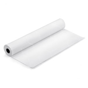 May include: A roll of white paper is partially unrolled, revealing the smooth, white surface. The paper is rolled up tightly, with a black core visible at the end.