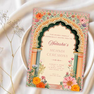 Modello di invito Mehndi, invito Dholki e Sangeet, modello digitale Maiyaan, matrimonio indiano, Save the Date, matrimonio Punjabi