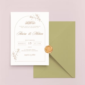 Modèle élégant de faire-part de mariage musulman, invitation florale de Nikkah, carte Walima modifiable, Evite de réception islamique, téléchargement numérique, indien