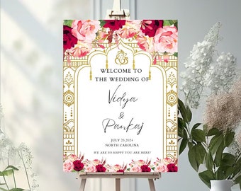 Indian Wedding Welcome Sign, Indian Wedding Decor, Hindu Wedding Welcome Signage, Royal Indian Welcome Sign, Editable Template, Engagement