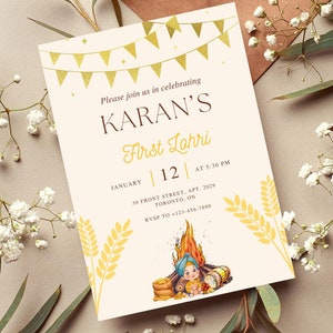Biglietto d'invito Lohri, Celebrazione Lohri, Invito fai da te modificabile, Download immediato del modello Canva, Invito per festa indiana, Invito punjabi