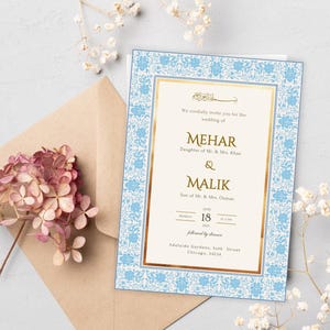 Modelo de convite de casamento muçulmano digital, convite eletrônico Walima, cartão de convite islâmico, recepção Walima islâmica, cartões de reserva de data