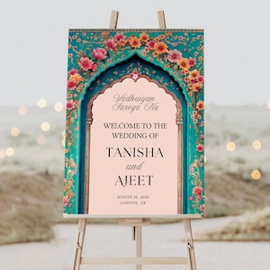 Royal Indian Wedding welkomstbord, bewegwijzering bruiloft ingang voor hindoeïstische en Punjabi-bruiloften, Anand Karaj-bord, receptie en Sangeet-poster