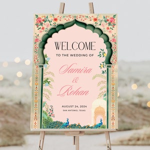 Indian Welcome Sign, Sangeet Sign, Mehndi Wedding Decor Sign, Jaggo, Choora, Anand Karaj Entrance Signage, Hindu Wedding, Pichwai Garden