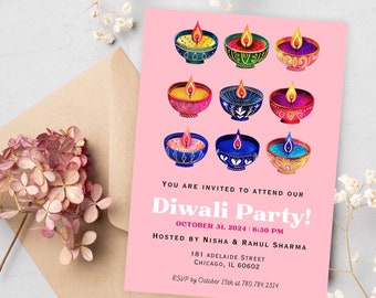 Diwali Party Invitation, Hindu Festival of Lights Digital Card, Modern Diwali Festival Invitation, Deepavali Celebration Dinner Party Invite