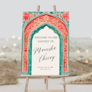 Sangeet Wedding Signage, Indian Wedding Welcome Sign, Mendhi Sign Pink, Indian Wedding Decor, Haldi Welcome Poster, Editable Template, Canva
