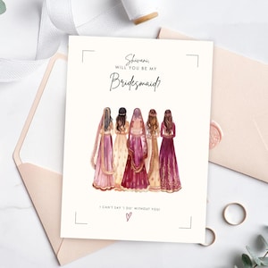 Carte personnalisée Serez-vous ma demoiselle d'honneur pour les mariages indiens, modèle de proposition de demoiselle d'honneur pendjabi, carte d'informations sur la fête de la mariée, Desi
