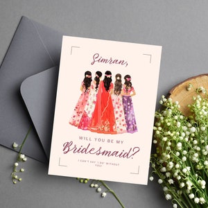 Brautjungfer Vorschlag Karte für indische Hochzeiten, Willst du meine Brautjungfer sein, Personalisierte Brautparty Informationskarte, Desi Bride Squad, Canva
