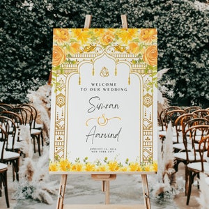 Königliches indisches Hochzeit Willkommensschild, Hochzeit Eingangsschild für Hindu und Gujarati Hochzeiten, Anand Karaj Schild, Haldi und Mehndi Poster Schild
