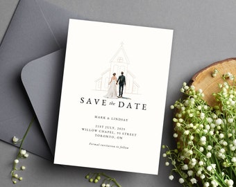 Elegant Save the Date Template, Minimalist Save The Date, Custom Illustration, Printable Invitation, DIY Wedding Date Announcement, Canva