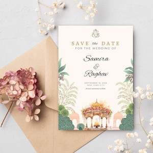 Indian Save the Date, Modelo de convite de casamento hindu, Save The Dates digital, Anúncio de noivado, Convite para impressão, Download instantâneo