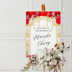Indian Wedding Welcome Sign, Indian Wedding Decor, Hindu Wedding Welcome Signage, Royal Indian Welcome Sign, Editable Template, Sangeet Sign