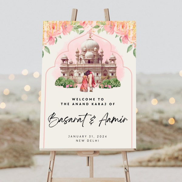 Anand Karaj Welcome Sign, Indian Wedding Signage, Engagement Sign, Punjabi Wedding Week Sign, Indian Wedding Decor, Wedding Welcome Poster