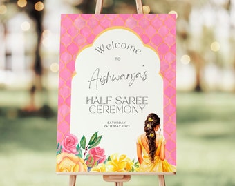 Half Saree Ceremony Sign, Puberty Ceremony Entrance Signage, Canva Editable Digital Template, Half Sari Tamil Ceremony, Ritu Kala Samskara