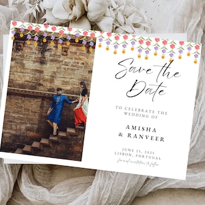 Modèle réservez une date avec photo, réservez une date indienne, faire-part de fiançailles, faire-part de mariage personnalisé, mariage indien, modèle sur toile