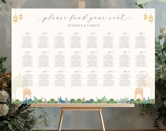 Indian Wedding Seating Chart Template, Pichwai Garden Theme, Instant Download