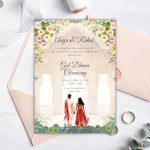 Convite de casamento indiano, convite eletrônico para salvar a data, cartões de casamento indianos personalizados, casamento Gujarati Evite, convite de noivado Canva