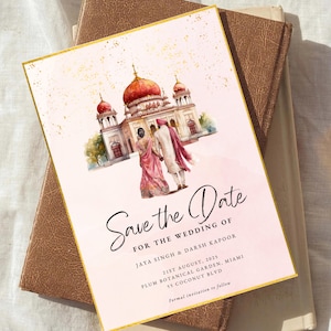Modèle de faire-part de mariage indien, invitation Anand Karaj, réservez les dates, mariage du Pendjabi, invitation de mariage indien, téléchargement numérique, Canva