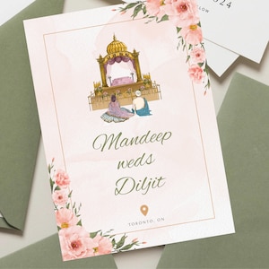 Modelo de convite de casamento sikh, convite Anand Karaj, cartões de convite de casamento Punjabi, cartões de casamento indianos digitais, pacote de casamento, Canva