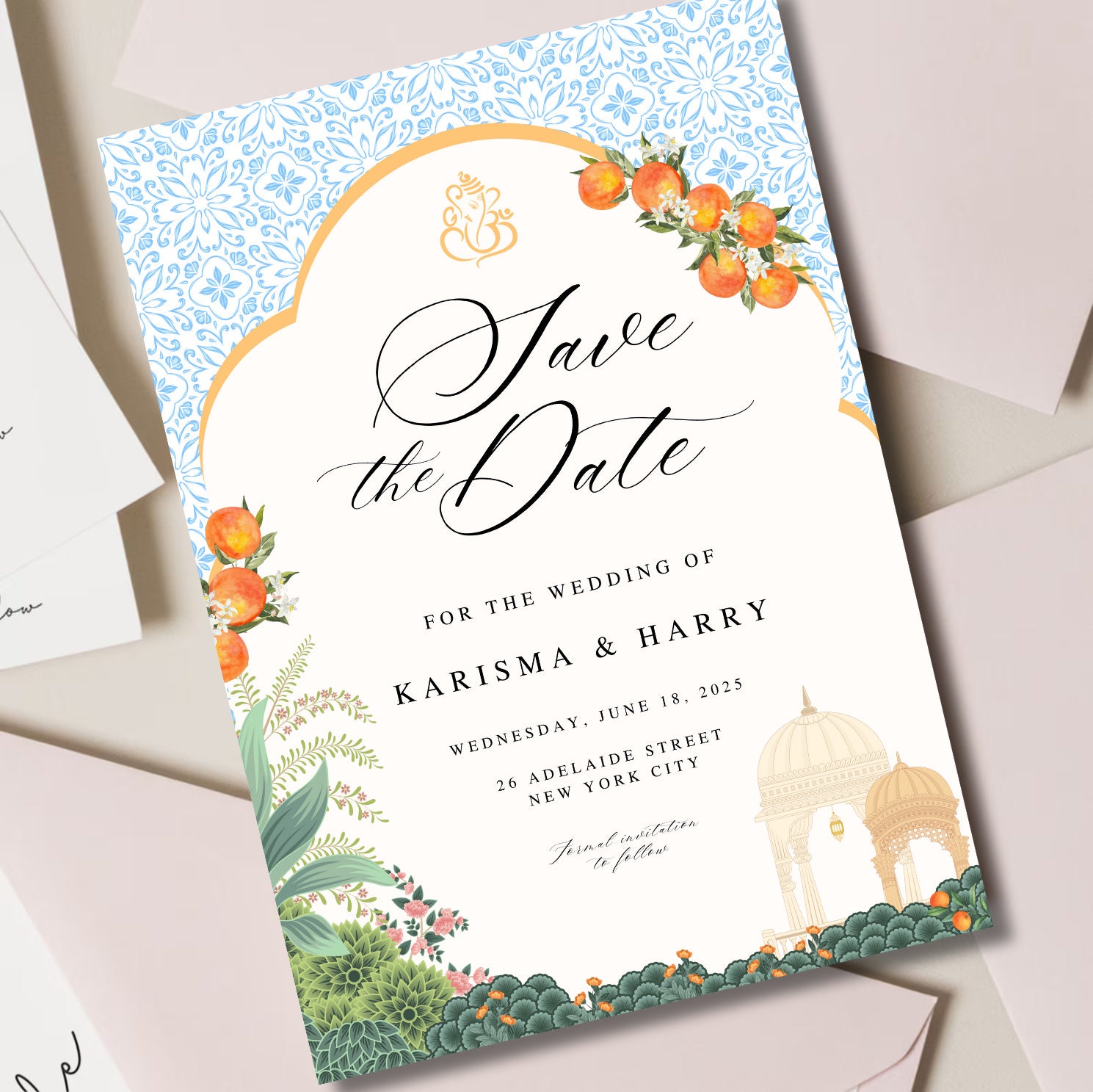 Royal Indian Wedding Invitation Template, Elegant Save the Date