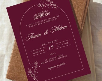 Benutzerdefinierte muslimische Hochzeitseinladungsvorlage, digitale Walima-Einladung, Nikkah-Einladungskarte, islamischer Walima-bearbeitbarer Empfang, arabische Hochzeit