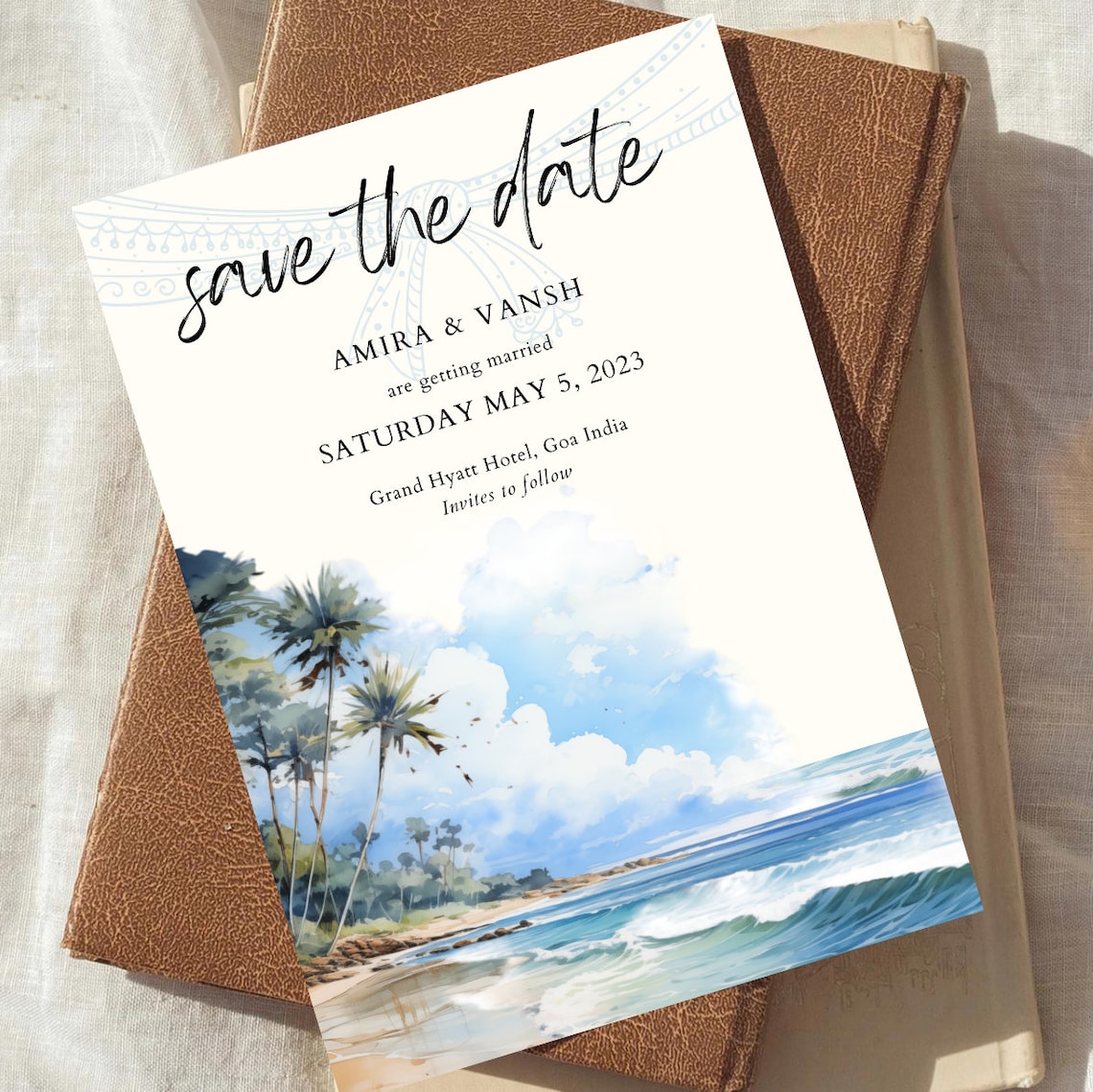 Tropical Beach Save the Date Template, Goa Indian Wedding Invitation ...