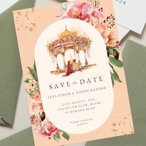 Indian Save the Date Template, Digital Hindu Wedding Save the Date, Indian Wedding Cards, Editable Template, Custom Illustrations, Canva