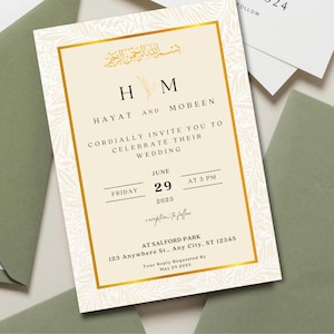 Cartão de convite de casamento islâmico, convites de casamento paquistaneses, modelo de convite de casamento muçulmano, download digital, convite de recepção Walima