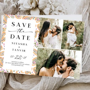 Modèle minimaliste de réservez la date, réservez la date indienne, cartes de mariage indiennes, invitations de mariage personnalisées, invitation de mariage sikh, modèle de toile