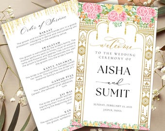 Custom Indian Wedding Program, Hindu Wedding Day Itinerary, Indian Wedding Ceremony Program, Indian Wedding Timeline, Wedding Day Booklet