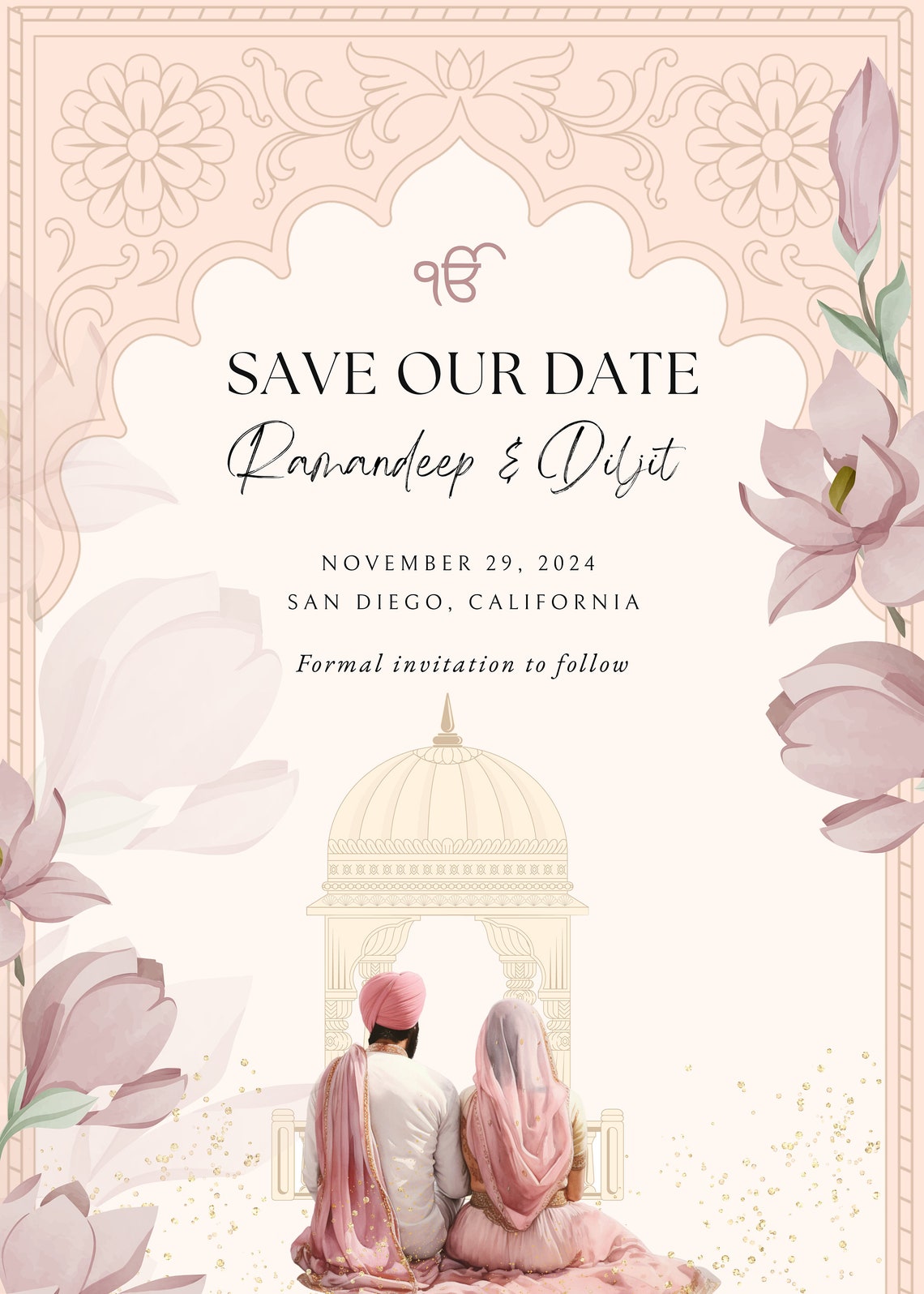 Save The Date Indian Wedding Templates Free Indian Save the Date Card Template, Anand Karaj Wedding Invitation