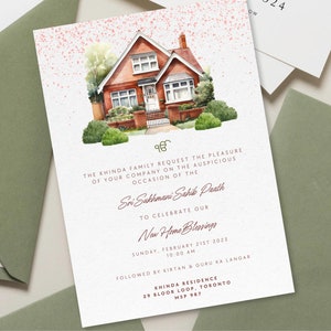 Nieuw huis zegen Sukhmani Sahib Paath uitnodiging, Sri Akhand Paath, Gruhapravesham Housewarming uitnodigen, Indiase Housewarming uitnodiging