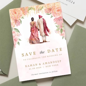 Convite de casamento Sikh, download instantâneo, convite de casamento indiano com ilustração personalizada para Maiyan, Jaggo, Mehndi, Anand Karaj, Sangeet, Canva
