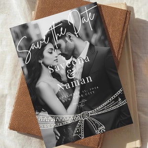 Convite de casamento indiano para salvar a data digital, convite de casamento sikh editável, modelo de convite de casamento hindu moderno, anúncio de noivado