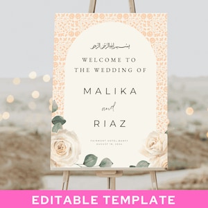Wedding Welcome Sign, Nikkah Welcome Sign, Islamic Wedding Sign, Welcome Sign for Nikkah Ceremony, Indian Wedding Sign Template Canva