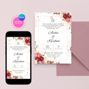 Lot de faire-part de mariage, modèle d'invitation de mariage, carte de mariage indienne, carte de mariage sikh, mariage indien, faire-parts électroniques Canva