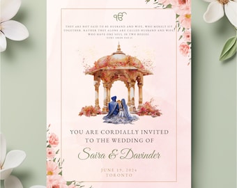 Sikh Wedding Invitation Bundle Instant Download, Custom Illustration, DIY Canva Invite, Indian Wedding Card for Anand Karaj, Maiyan, Sangeet