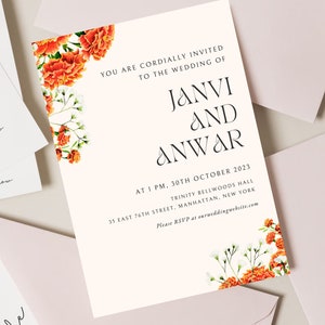 Modelo de convite de casamento indiano moderno, convites de casamento indiano, salve as datas, convites de casamento personalizados, Anand Karaj, casamento hindu