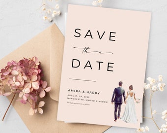 Elegant Save the Date Template, Minimalist Save The Date, Custom Illustration, Printable Invitation, DIY Wedding Date Announcement, Canva