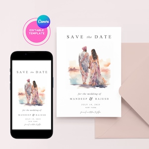 Casamento indiano digital salve a data, convites de casamento elegantes, convites eletrônicos de casamento indiano, modelo editável, cartão de casamento