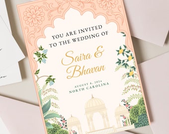 Indian Wedding Invitation Template, Digital Indian Wedding Cards, Muslim Wedding Evite, Mughal Garden, Hindu Wedding, Wedding Bundle, Canva