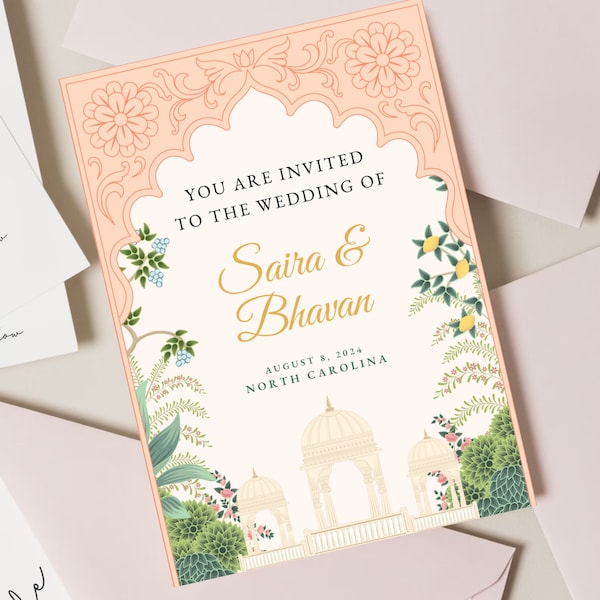 Indian Wedding Invitation Template, Digital Indian Wedding Cards, Muslim Wedding Evite, Mughal Garden, Hindu Wedding, Wedding Bundle, Canva