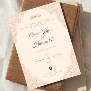 Sjabloon digitale moslim bruiloft uitnodiging, elektronische walima uitnodiging, Nikkah uitnodigingskaarten, islamitische walima bewerkbare receptie, download