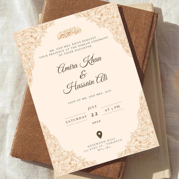 Digital Muslim Wedding Invitation Template, Electronic Walima Invite, Nikkah Invitation Cards, Islamic Walima Editable Reception, Download