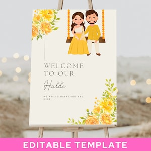 Sinal de boas-vindas Haldi para decoração de casamento indiano Sinal de boas-vindas Haldi em laranja Modelo de sinal de boas-vindas de casamento indiano Sinais Haldi personalizados