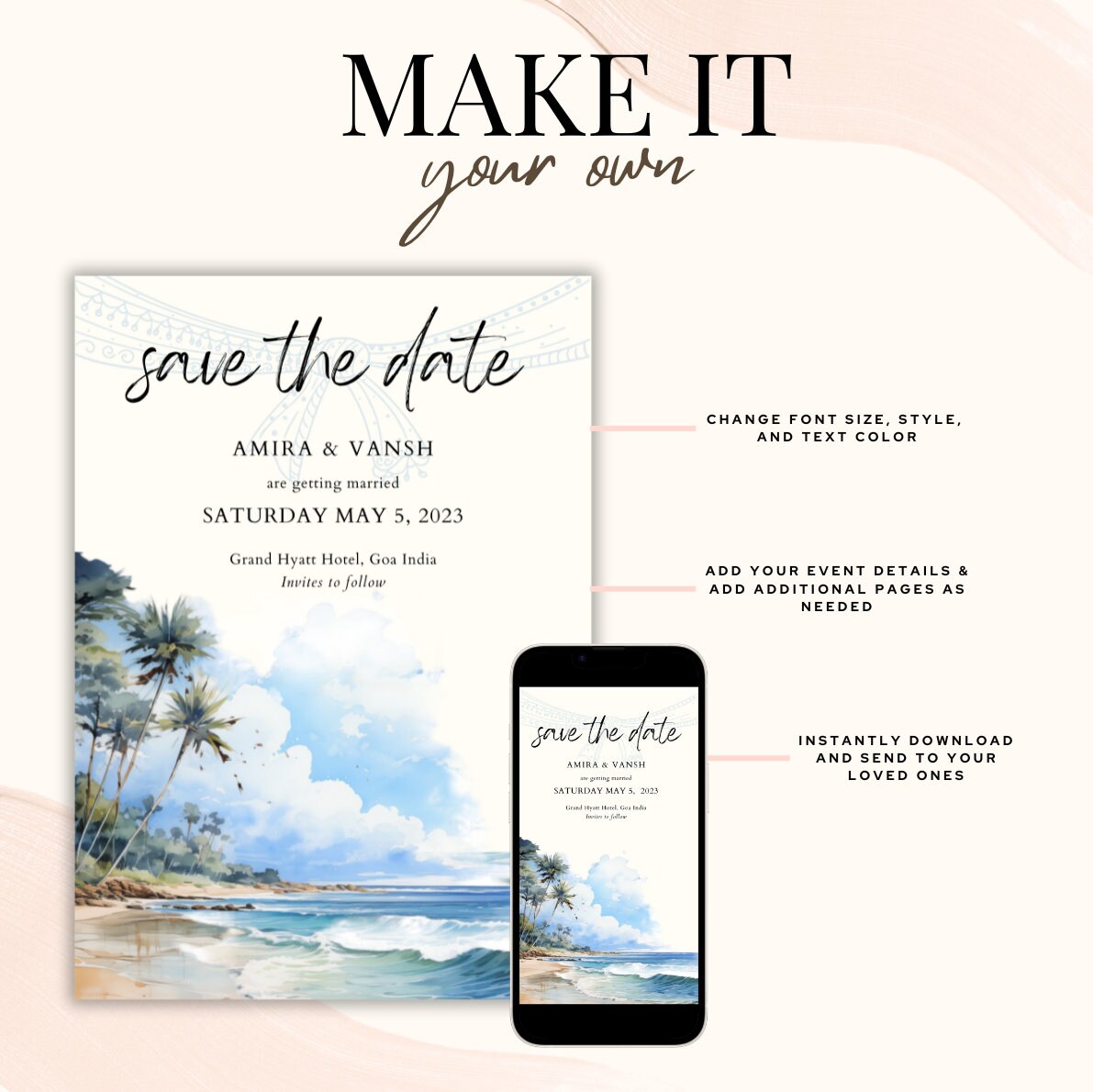 Tropical Beach Save the Date Template, Goa Indian Wedding Invitation ...