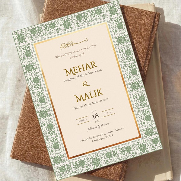 Digital Muslim Wedding Invitation Template, Electronic Walima Invite, Islamic Invitation Card, Islamic Walima Reception, Save the Date Cards