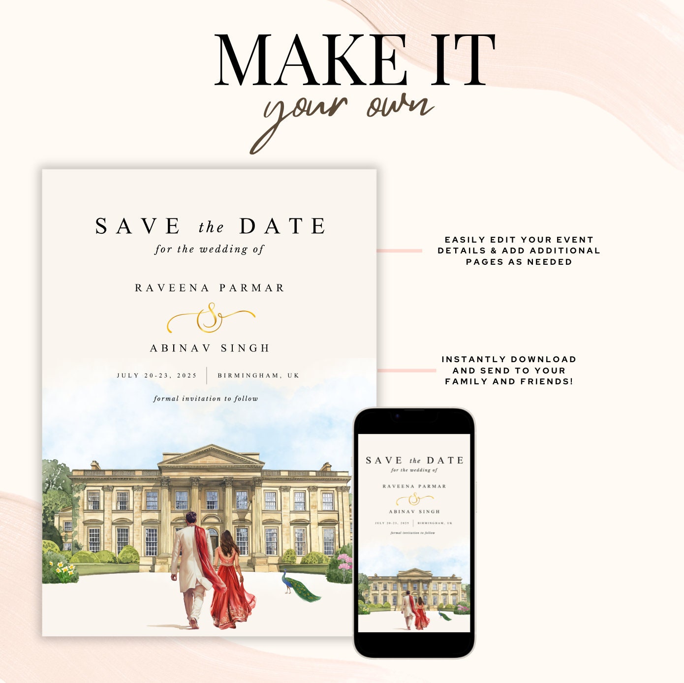Indian Save the Date, Hindu Wedding Invitation Template, Digital Save ...