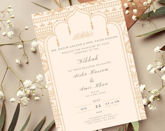 Islamische Nikkah- und Walima-Hochzeitseinladung, bearbeitbare Bogenvorlage